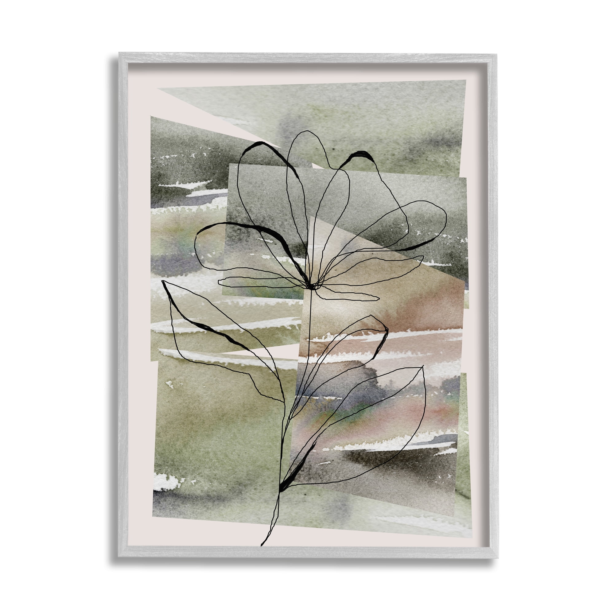Stupell Industries Flower Outline on Green Botanical & Floral Painting Gray Framed Art Print Wall Art, 24 x 30
