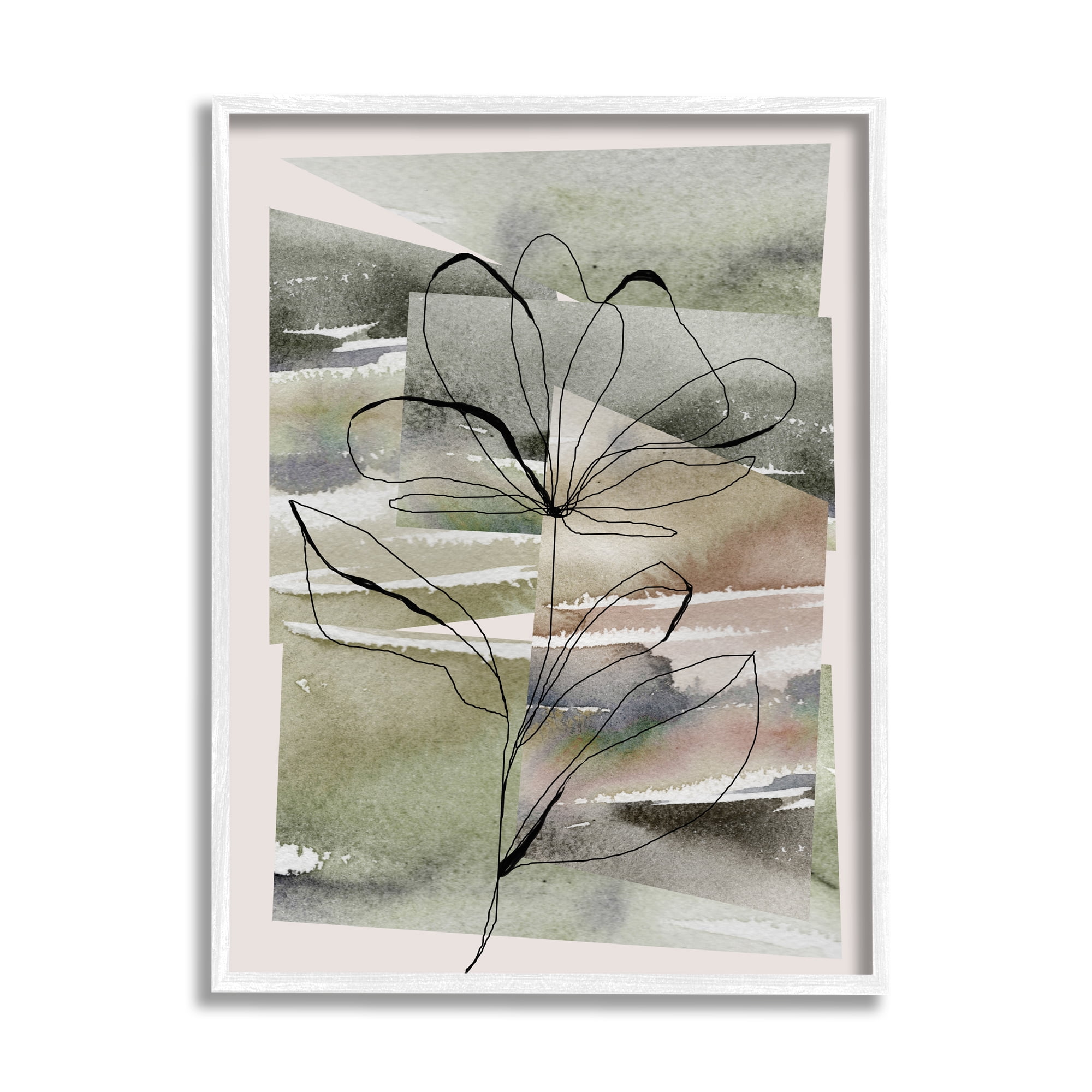 Stupell Industries Flower Outline on Green Botanical & Floral Painting White Framed Art Print Wall Art, 16 x 20