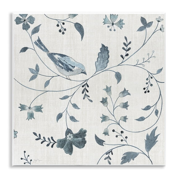 Stupell Industries Flower Pattern with Bird Perched Floral Painting Unframed Art Print Wall Art, 12 x 12