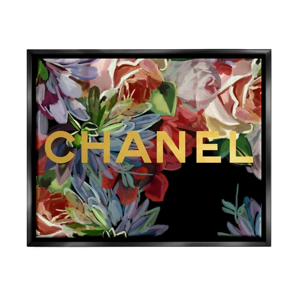 Stupell Industries Flower Patterned Glam Brand Botanical & Floral Painting Black Floater Framed Canvas Art Print Wall Art, 21 x 17