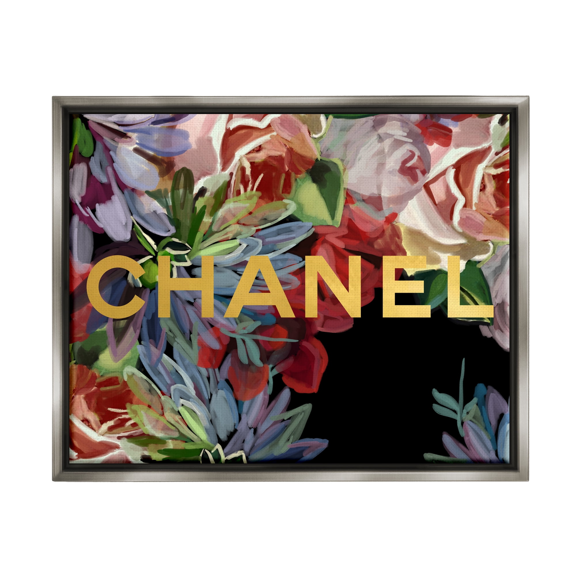 Stupell Industries Flower Patterned Glam Brand Botanical & Floral Painting Gray Floater Framed Canvas Art Print Wall Art, 21 x 17