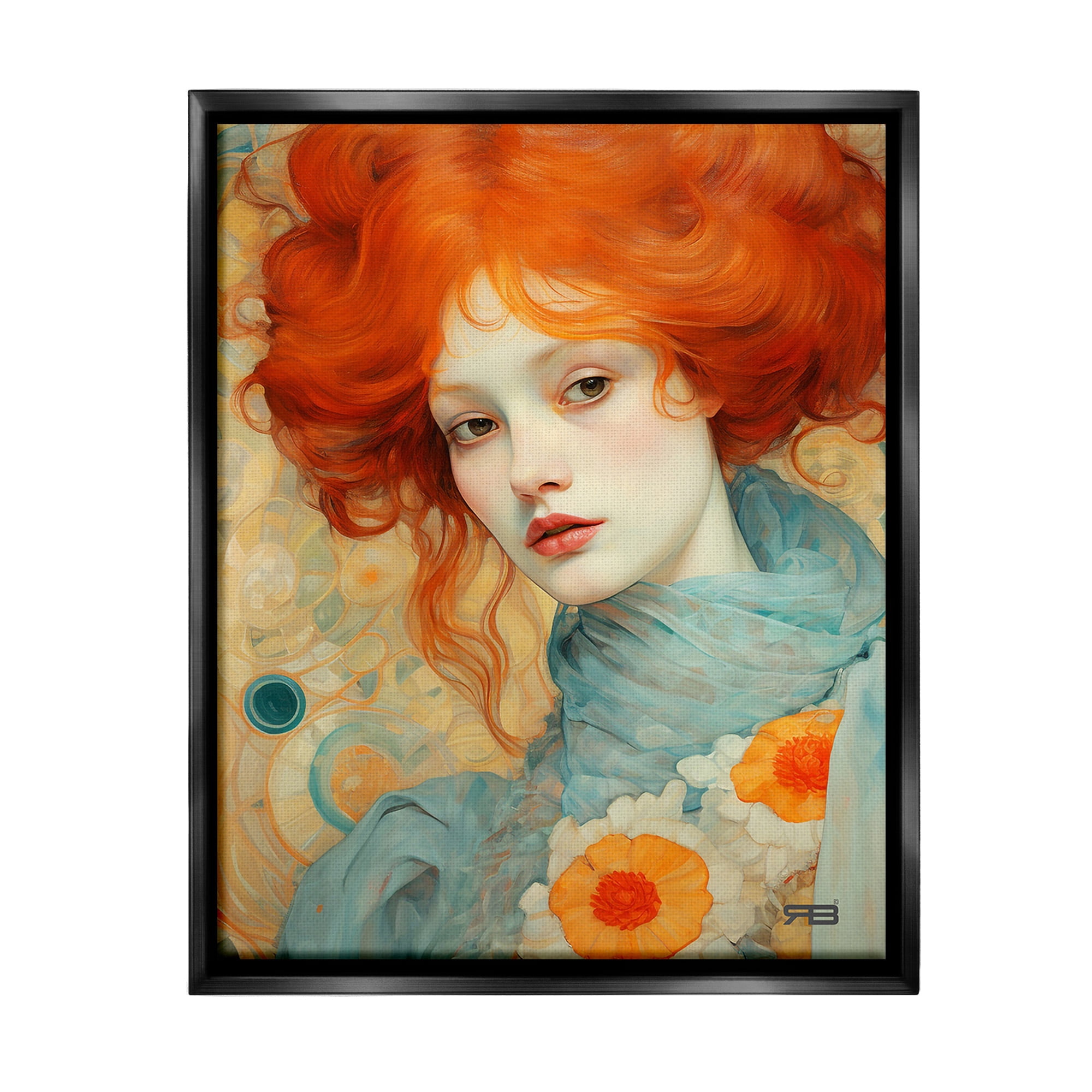 Stupell Industries Flower Patterned Woman Botanical & Floral Painting Black Floater Framed Canvas Art Print Wall Art, 25 x 31