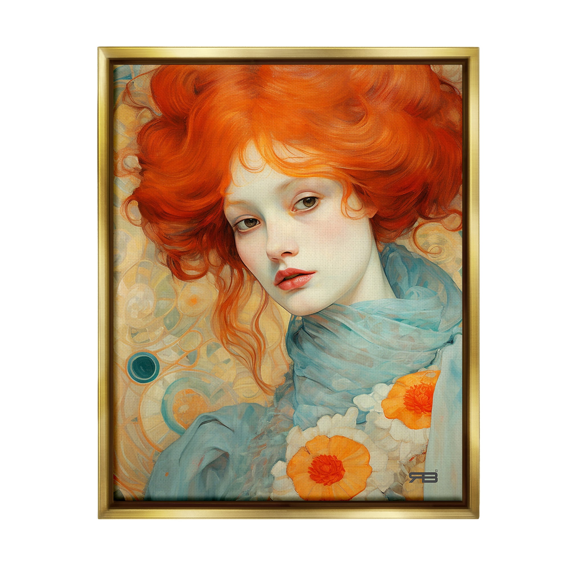 Stupell Industries Flower Patterned Woman Botanical & Floral Painting Gold Floater Framed Canvas Art Print Wall Art, 25 x 31