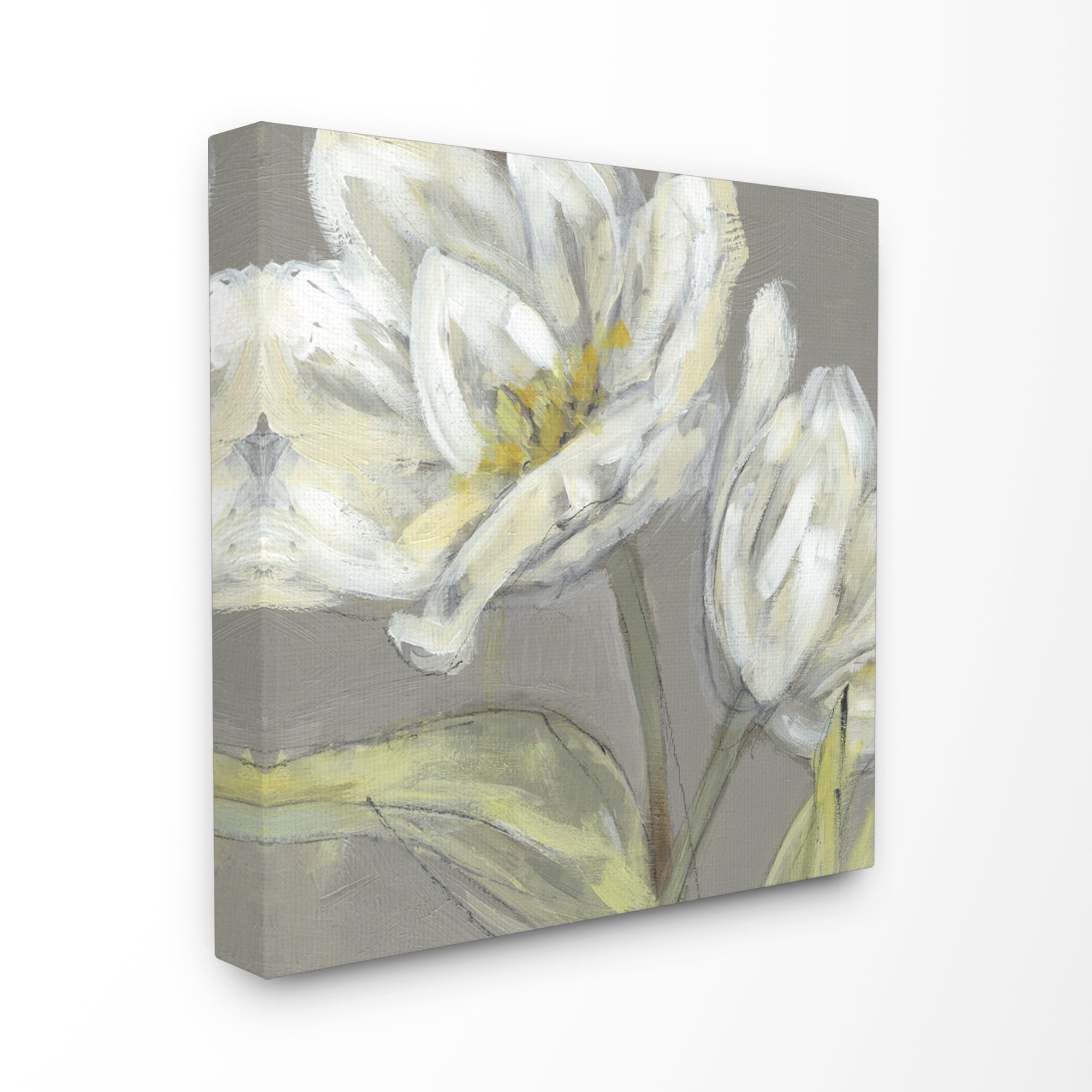 Stupell Industries Flower Petals Green Gray Painting Canvas Wall Art by Jennifer Goldberger, 24" x 24", Canvas
