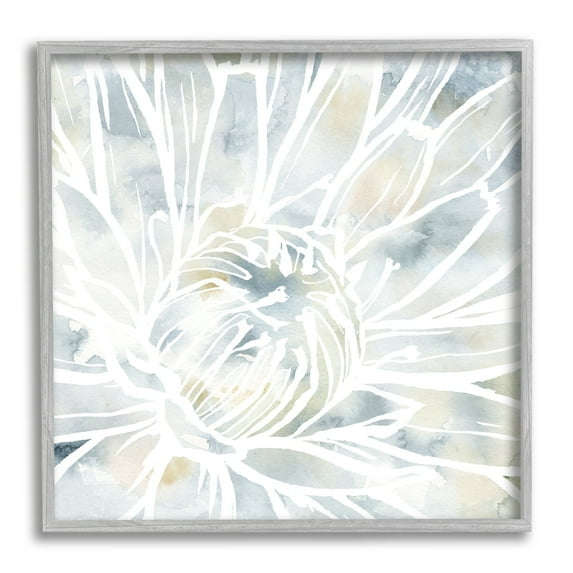 Stupell Industries Flower Petals Stamen Close Up White Outline Graphic Art Gray Framed Art Print Wall Art, Design by Jackie Decker