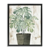 Stupell Industries Flower Pot Greenery Botanical & Floral Painting Black Floater Framed Art Print Wall Art, 17 x 21