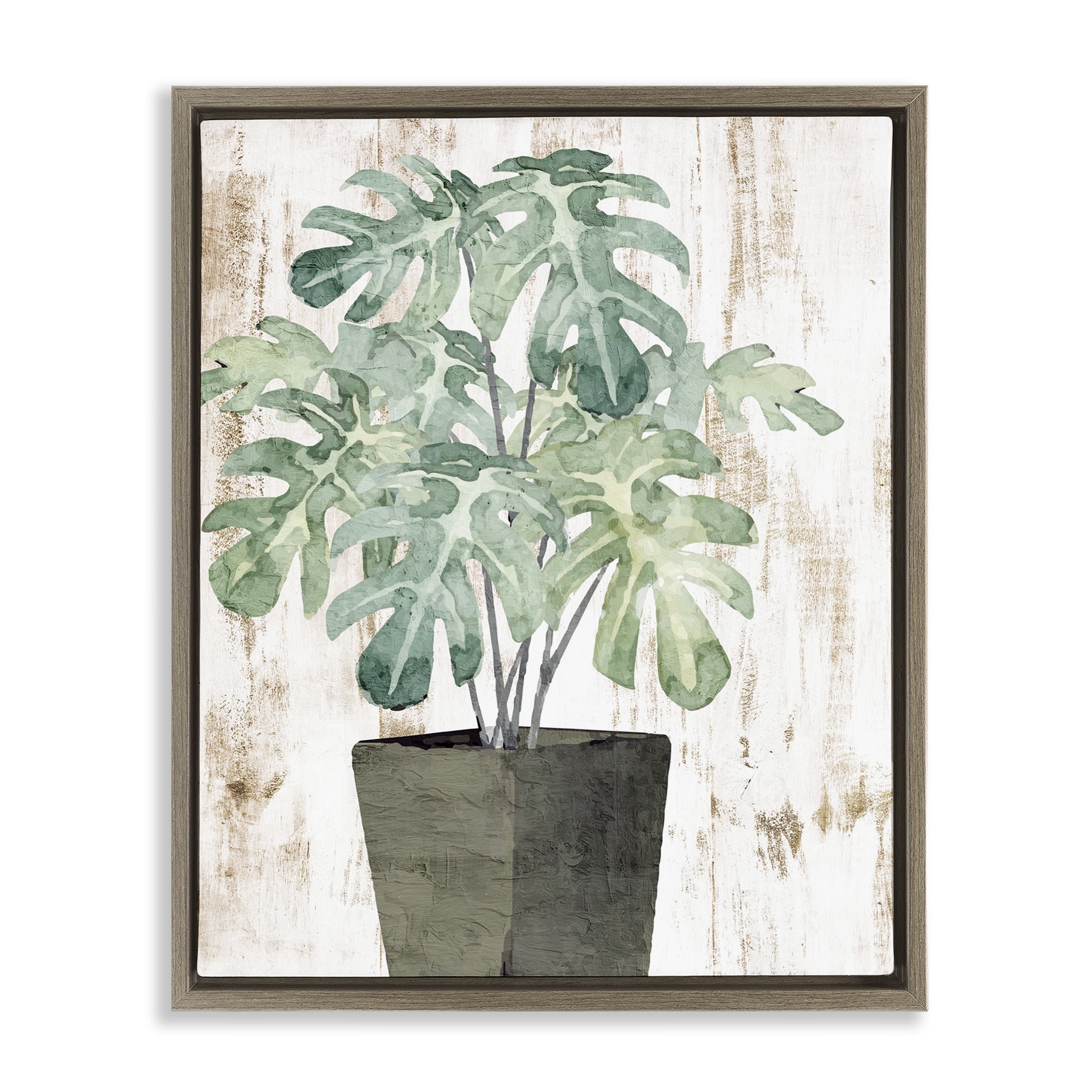 Stupell Industries Flower Pot Greenery Botanical & Floral Painting Brown Floater Framed Art Print Wall Art, 17 x 21