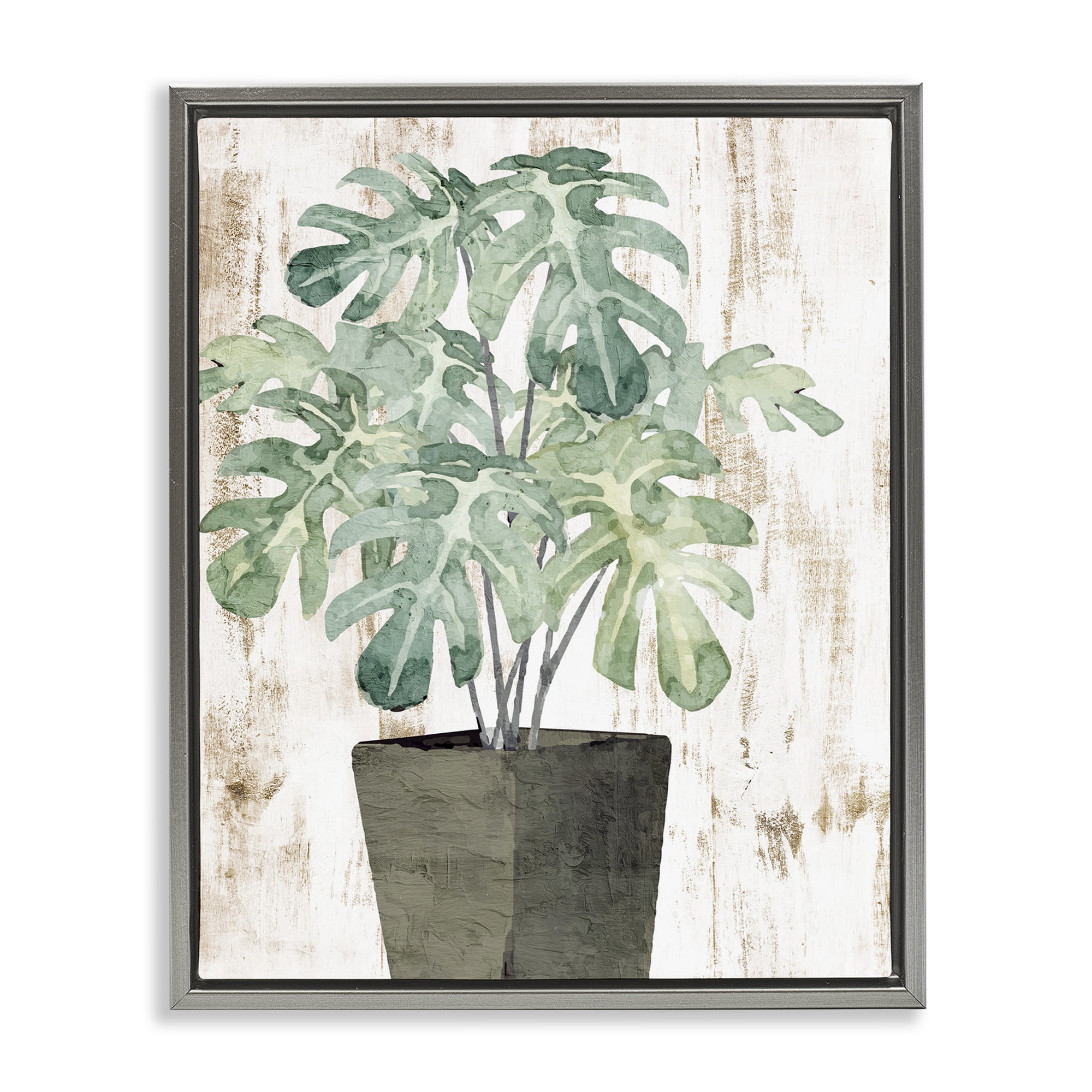 Stupell Industries Flower Pot Greenery Botanical & Floral Painting Gray Floater Framed Art Print Wall Art, 25 x 31
