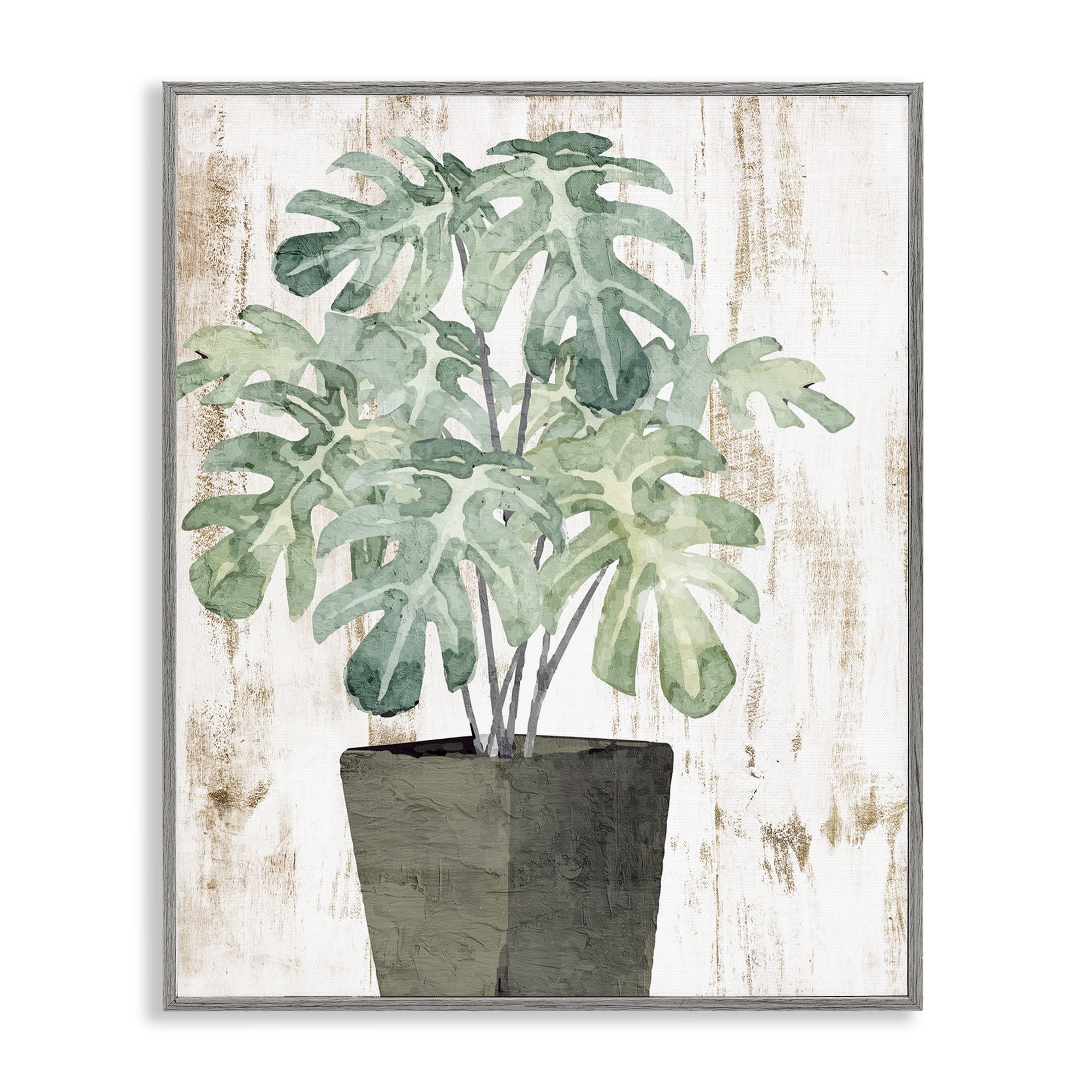 Stupell Industries Flower Pot Greenery Botanical & Floral Painting Gray Framed Art Print Wall Art, 11 x 14