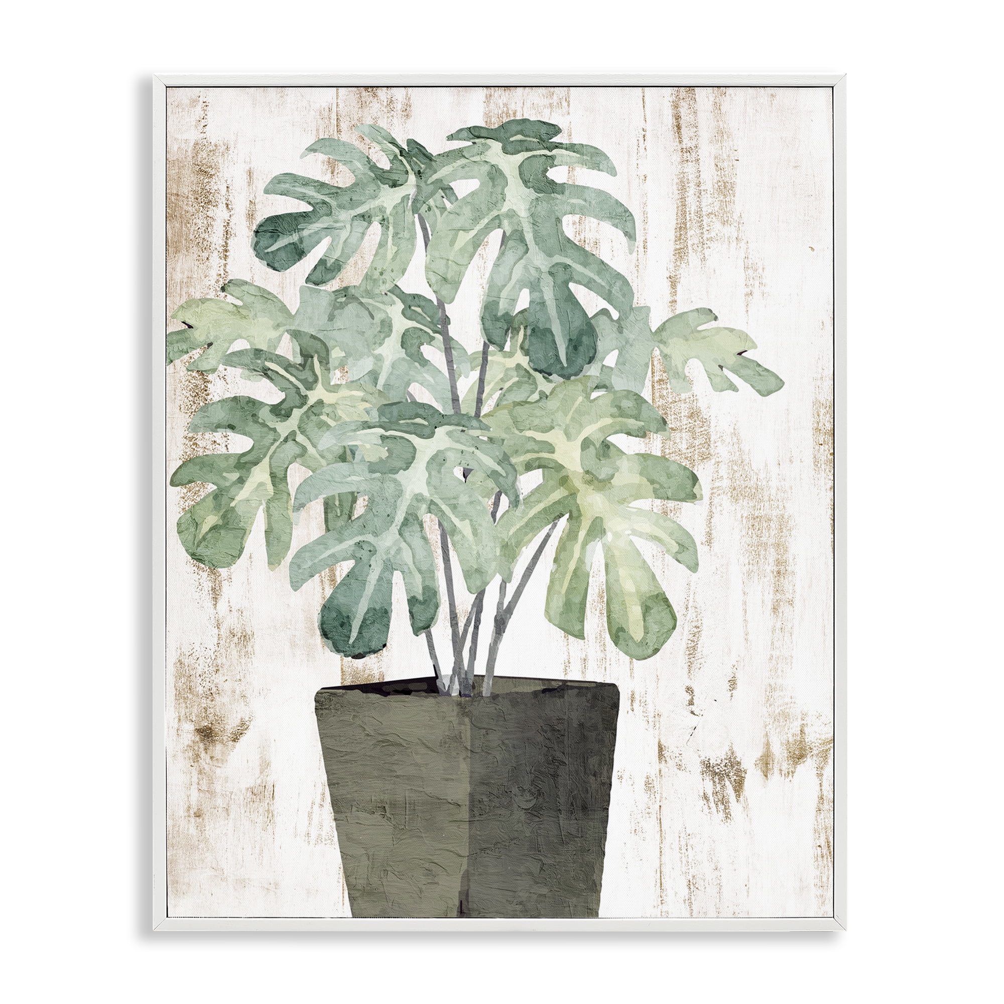 Stupell Industries Flower Pot Greenery Botanical & Floral Painting White Framed Art Print Wall Art, 24 x 30