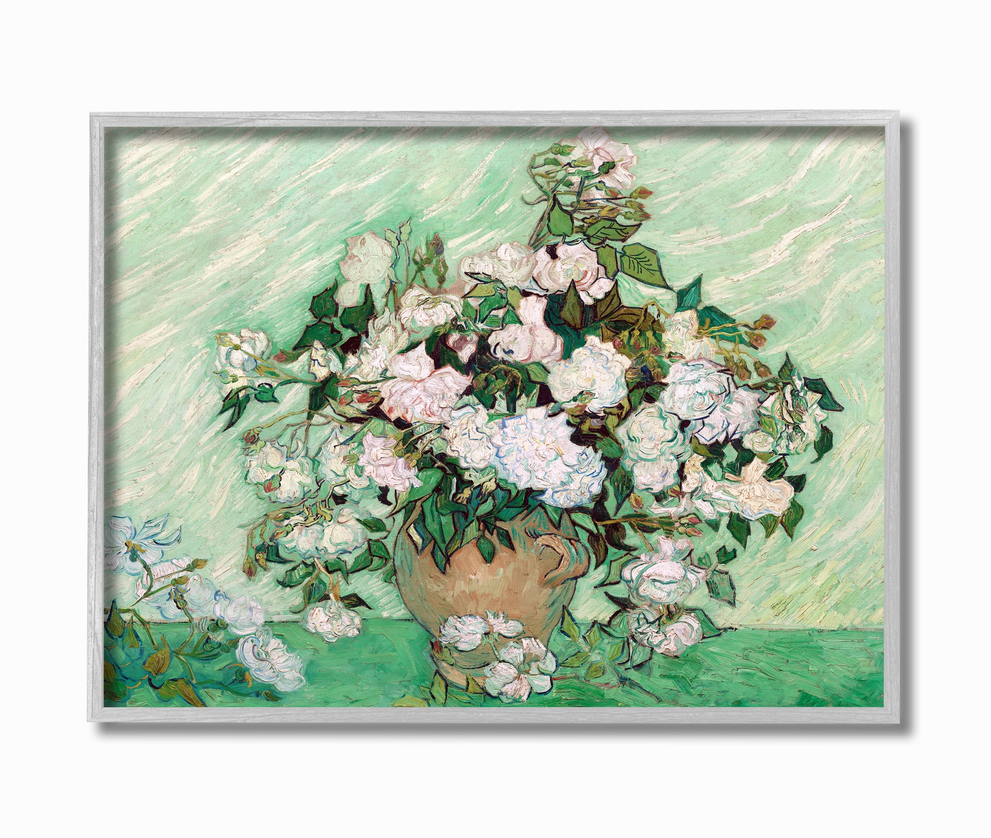Stupell Industries Flower Pot White Green Van Gogh Classical Painting Framed Wall Art by Vincent Van Gogh, 11" x 14", Gray Framed