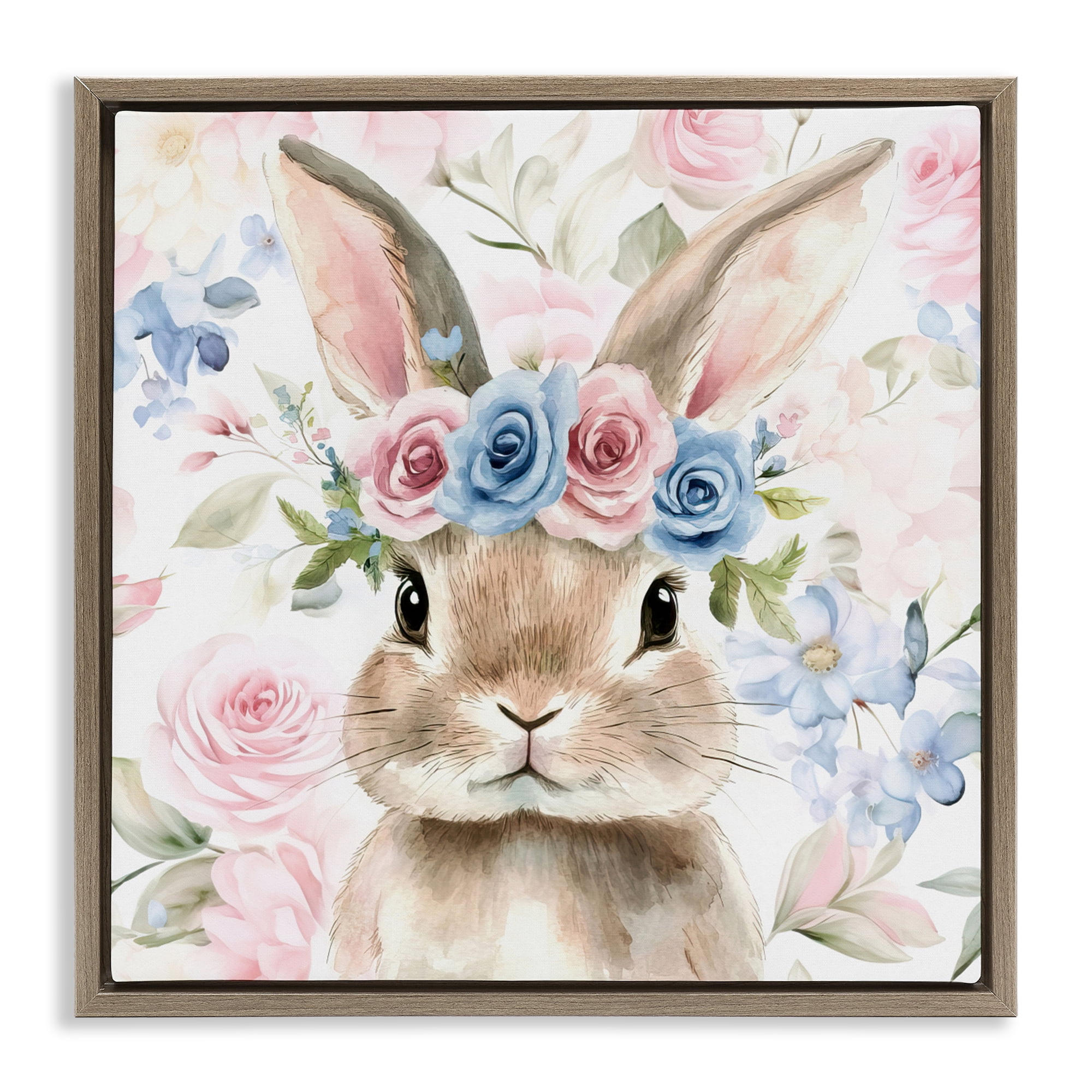 Stupell Industries Flower Power Bunny Brown Framed Floater Canvas Wall Art, design by Tina LeCour