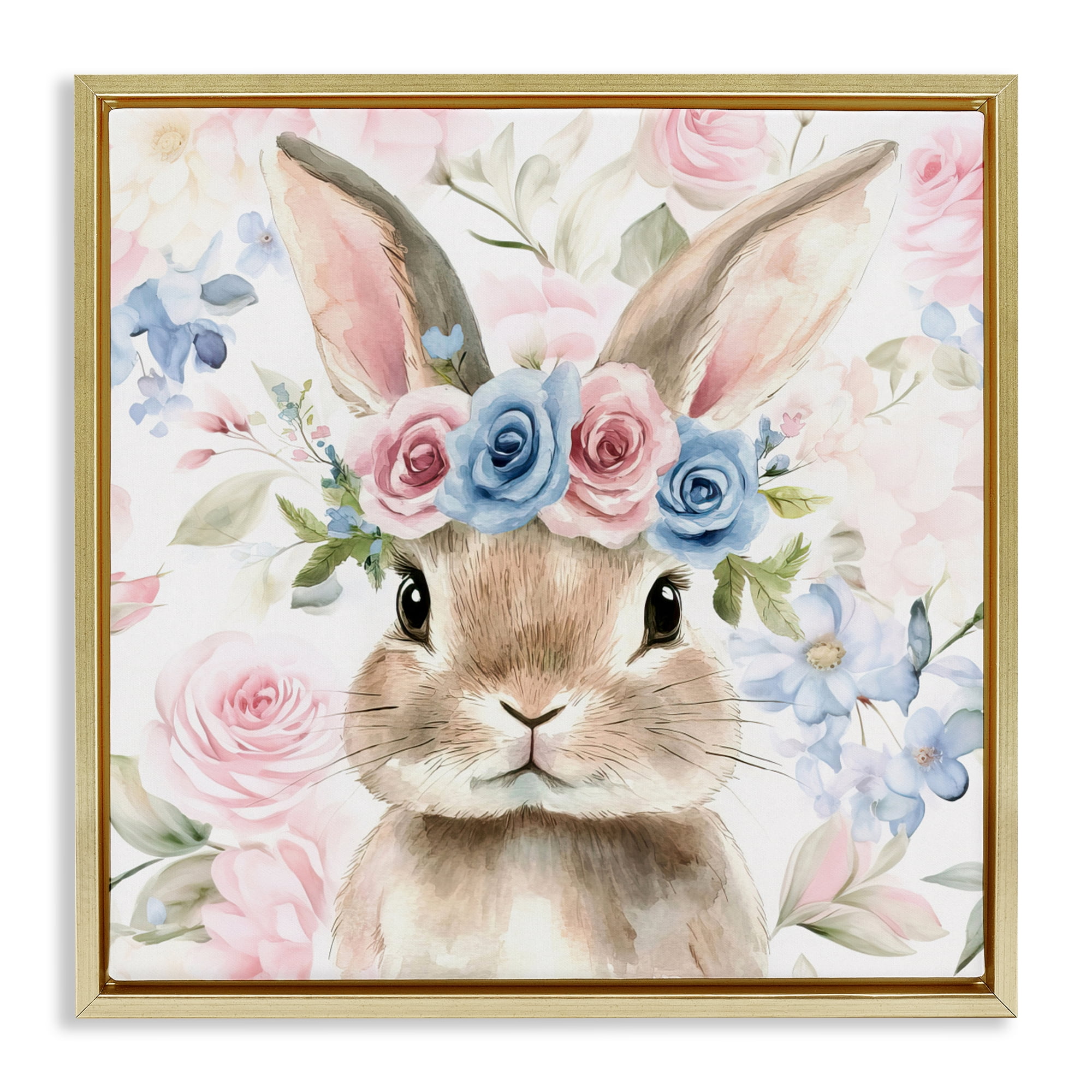 Stupell Industries Flower Power Bunny Gold Framed Floater Canvas Wall Art, design by Tina LeCour