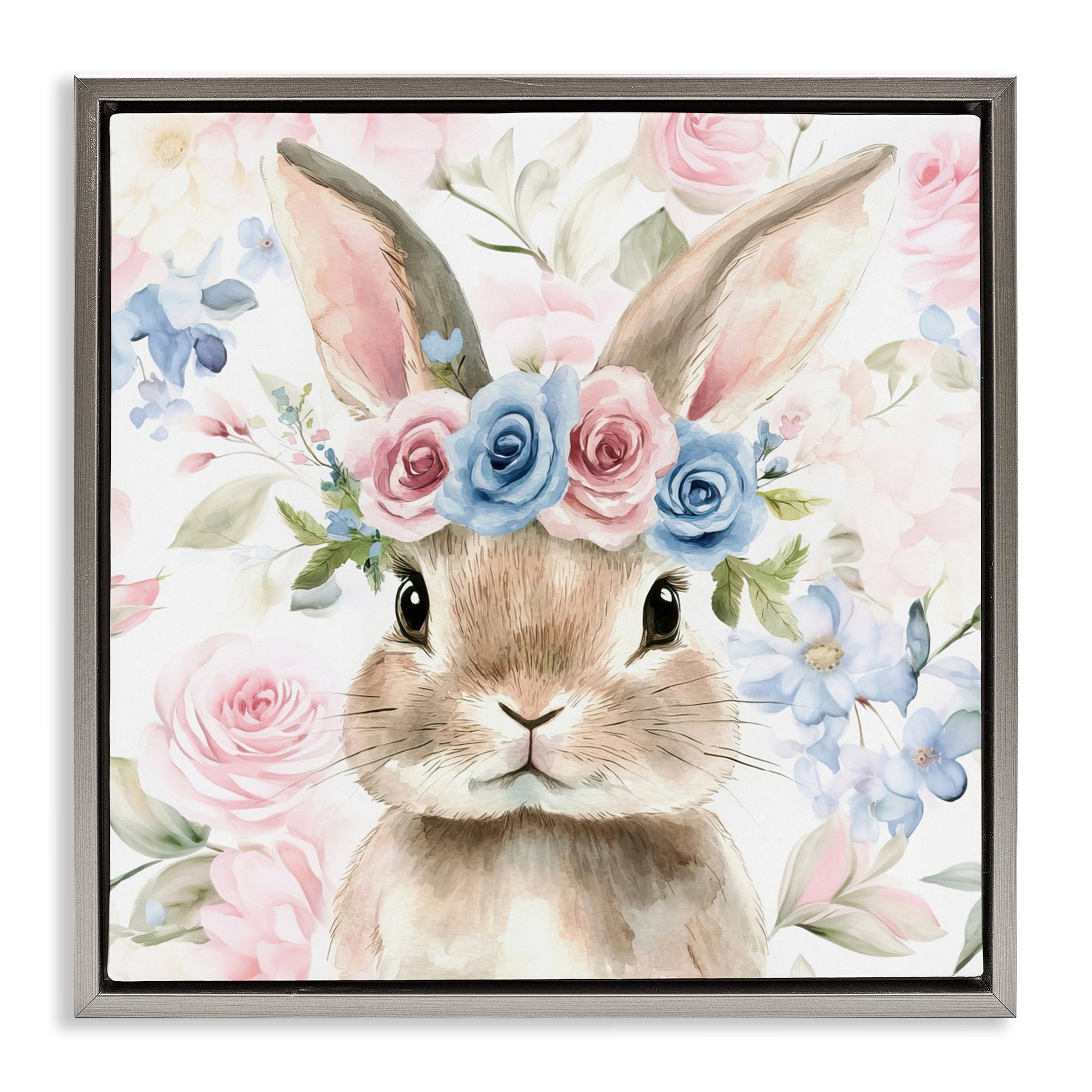 Stupell Industries Flower Power Bunny Gray Framed Floater Canvas Wall Art, design by Tina LeCour