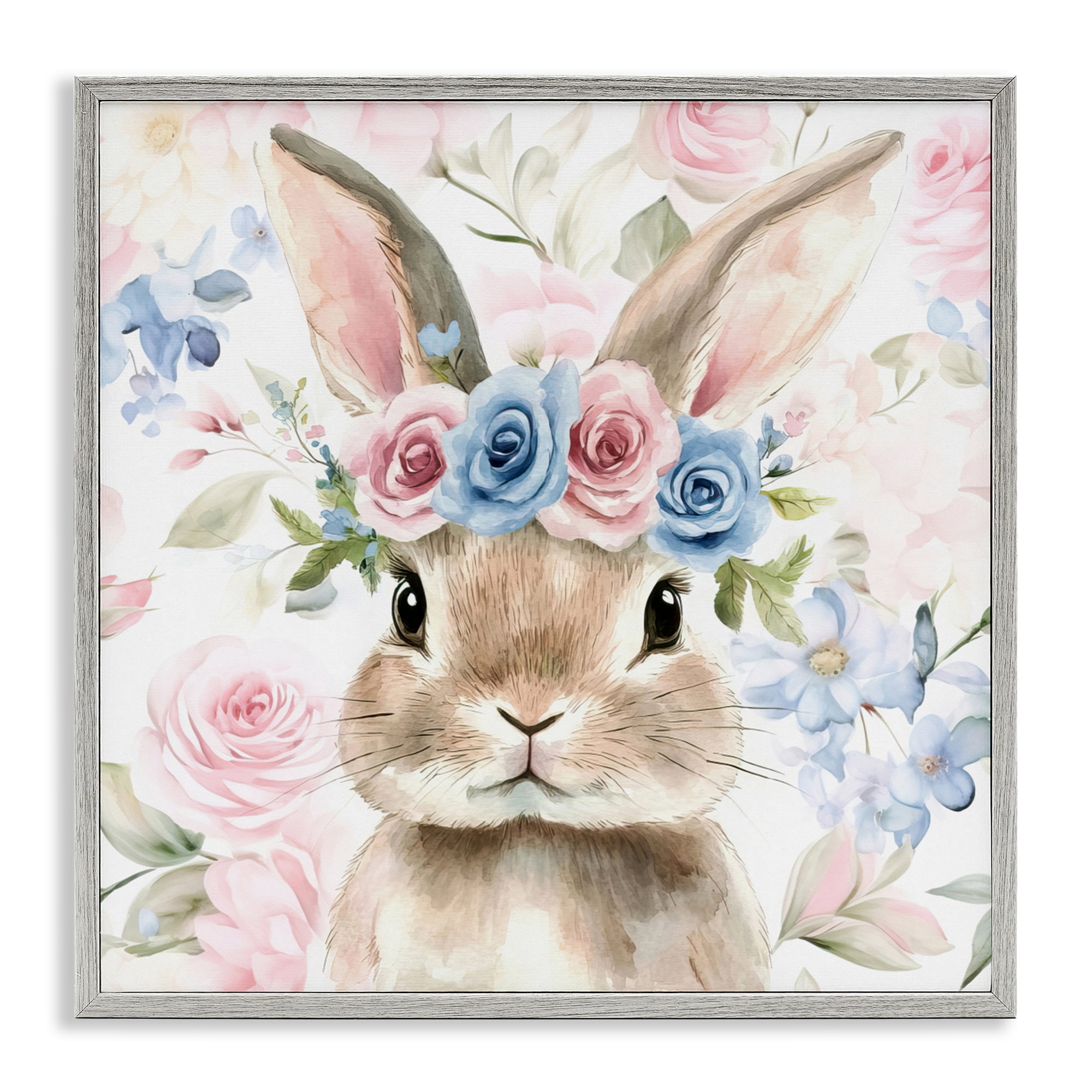 Stupell Industries Flower Power Bunny Gray Framed Giclee Art, design by Tina LeCour