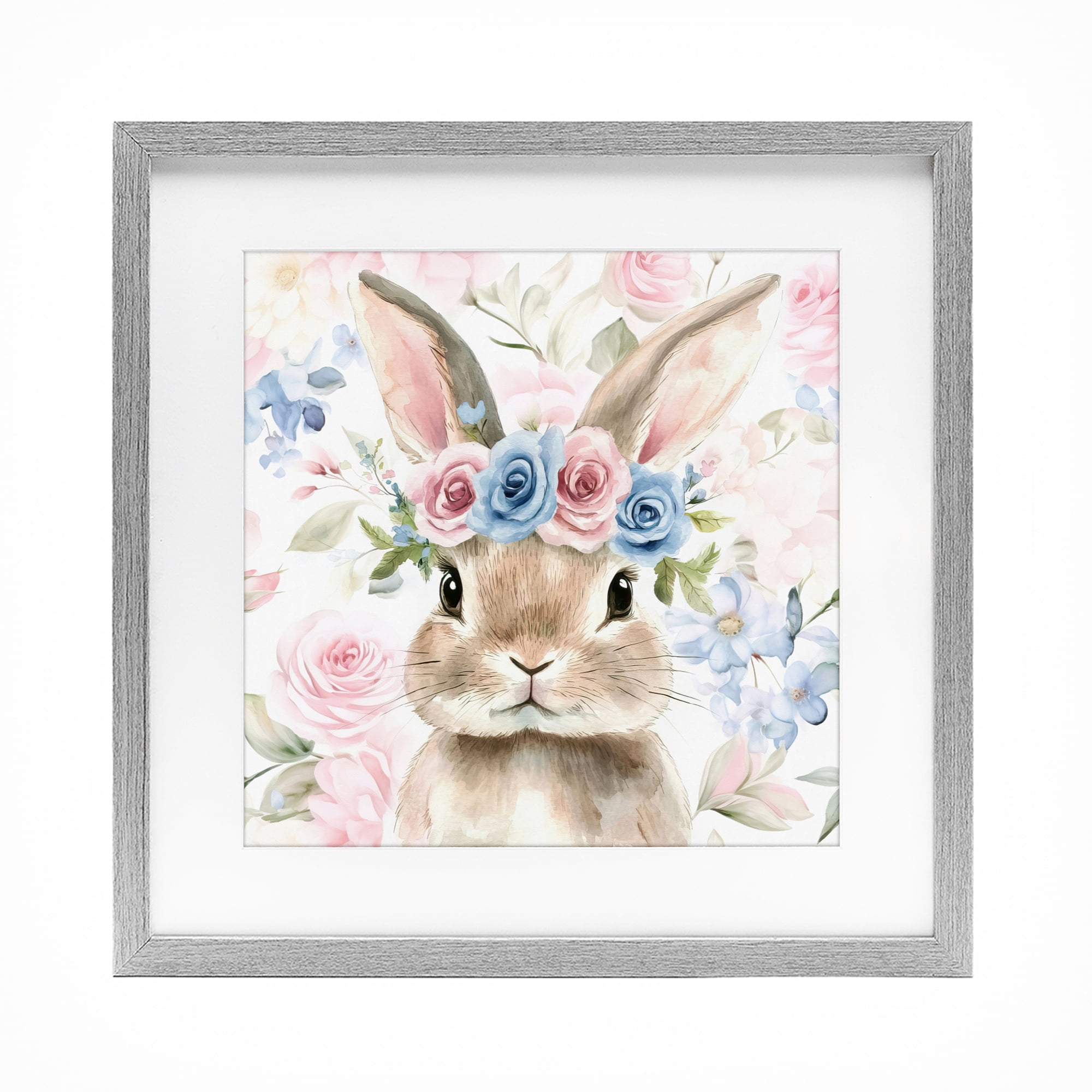 Stupell Industries Flower Power Bunny Gray Framed Print Under Glass, design by Tina LeCour