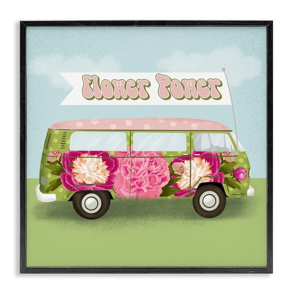 Stupell Industries Flower Power Peony Bus Black Framed Giclee Art design by Jilly Jack Designs, 17 x 17