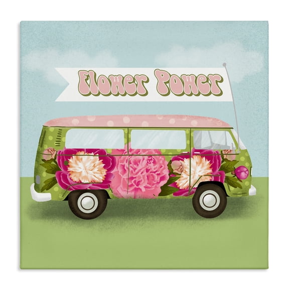 Stupell Industries Flower Power Peony Bus Canvas Wall Art design by Jilly Jack Designs, 17 x 17