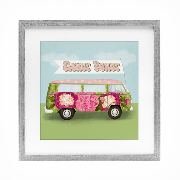Stupell Industries Flower Power Peony Bus Gray Framed Print Under Glass design by Jilly Jack Designs, 16 x 16