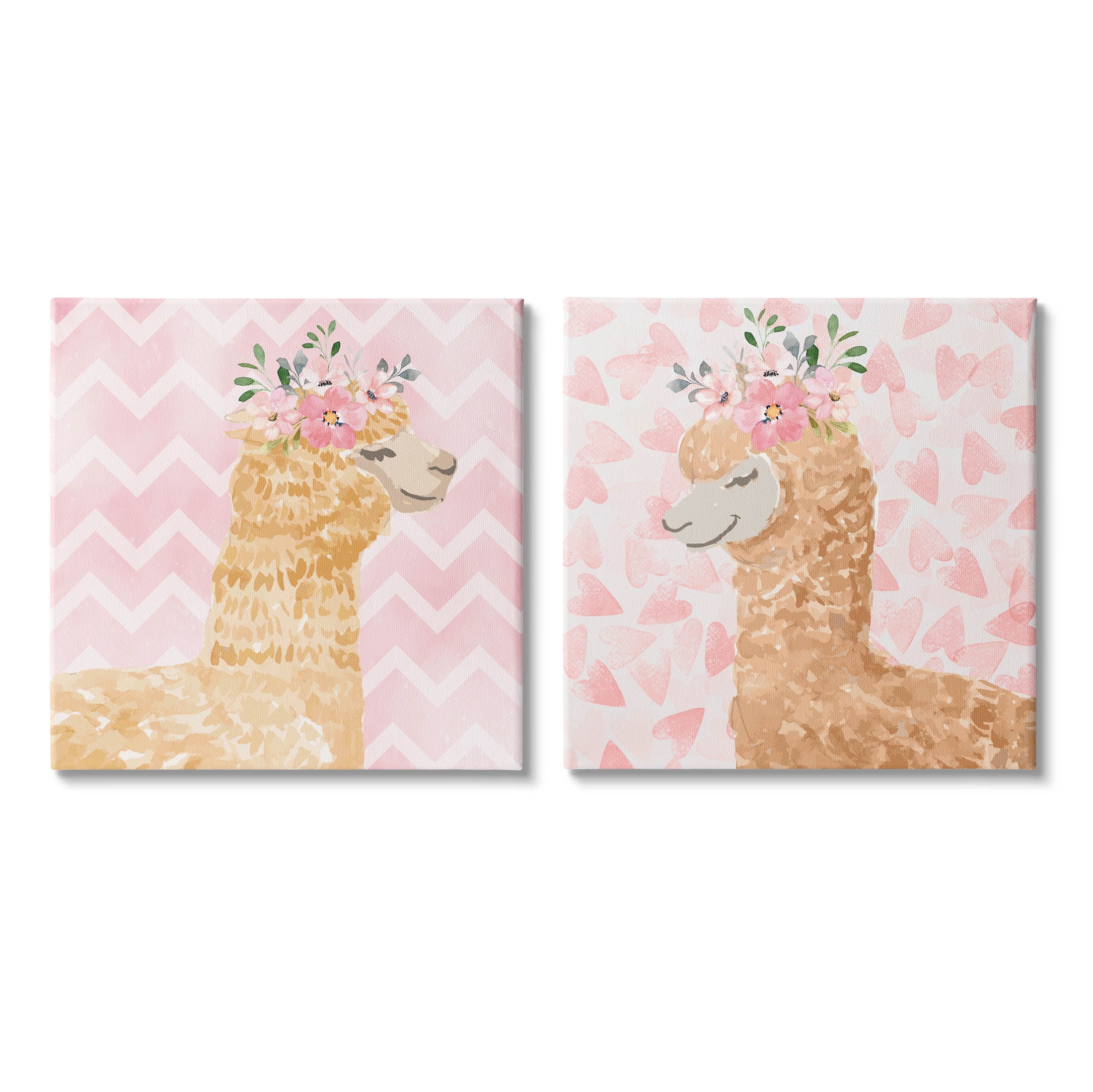 Stupell Industries Flower Power Smiling Alpacas Graphic Art Gallery Wrapped Canvas Print Wall Art, Set of 2, Design by ND Art