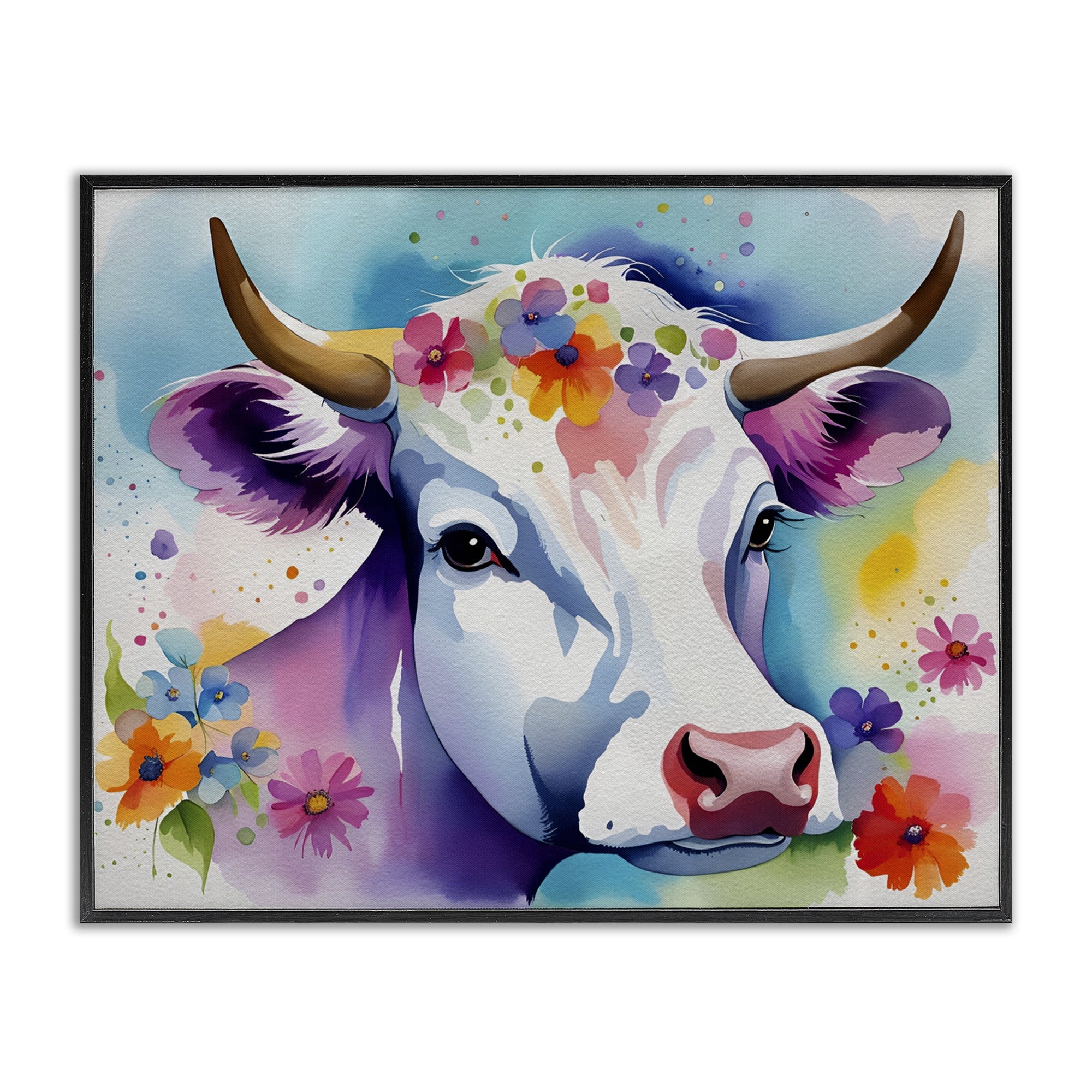 Stupell Industries Flower Speckled Cow Animals & Insects Painting Black Framed Art Print Wall Art, 30 x 24
