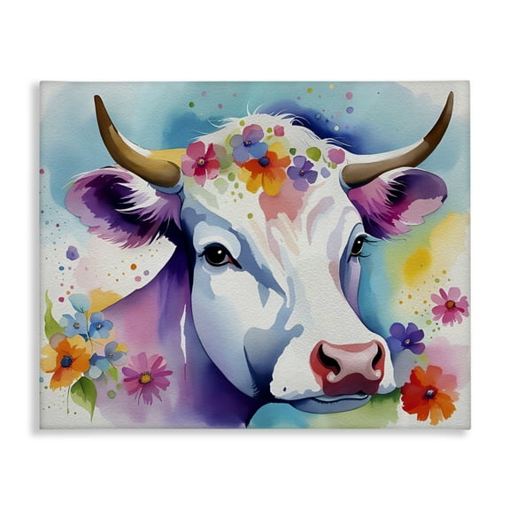 Stupell Industries Flower Speckled Cow Animals & Insects Painting Gallery Wrapped Canvas Art Print Wall Art, 20 x 16