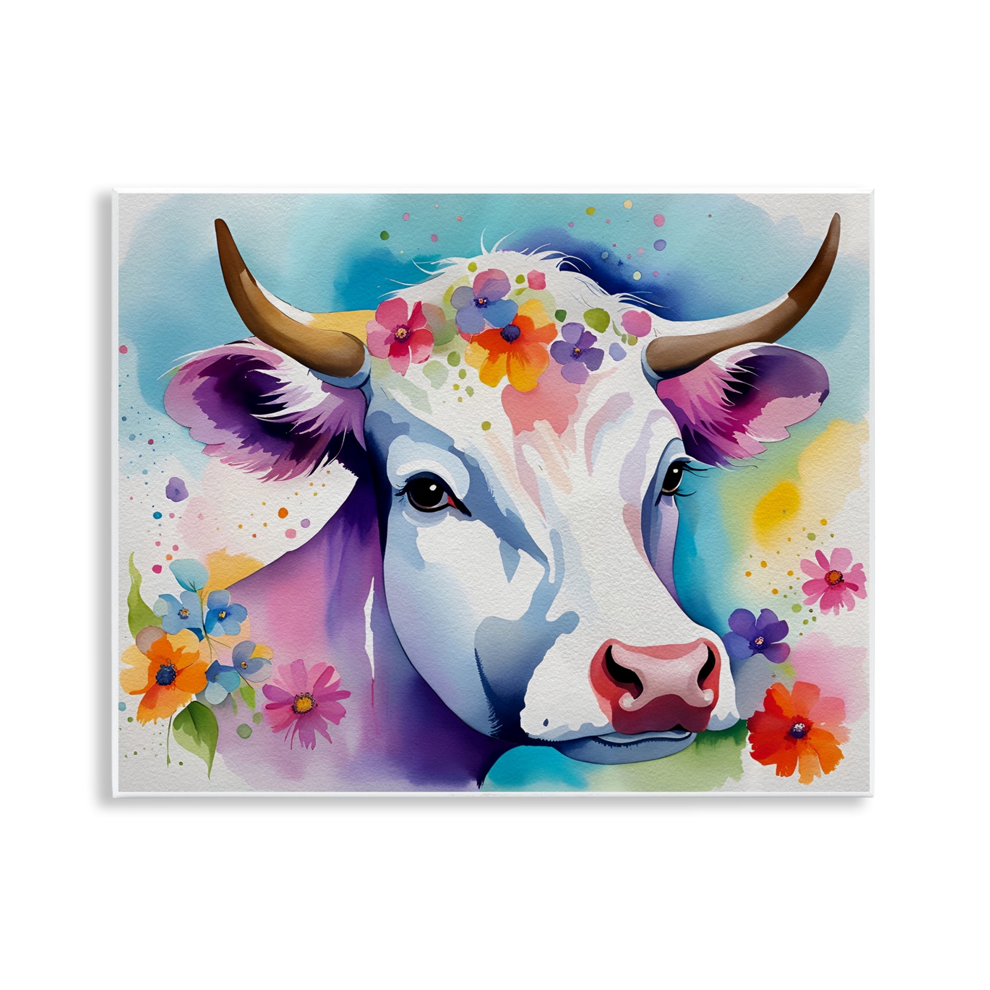 Stupell Industries Flower Speckled Cow Animals & Insects Painting Unframed Art Print Wall Art, 14 x 11