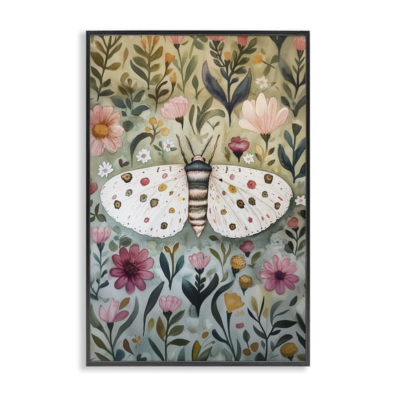 Stupell Industries Flower Speckled Moth Wings Floral Painting Black Framed Art Print Wall Art, 20 x 30