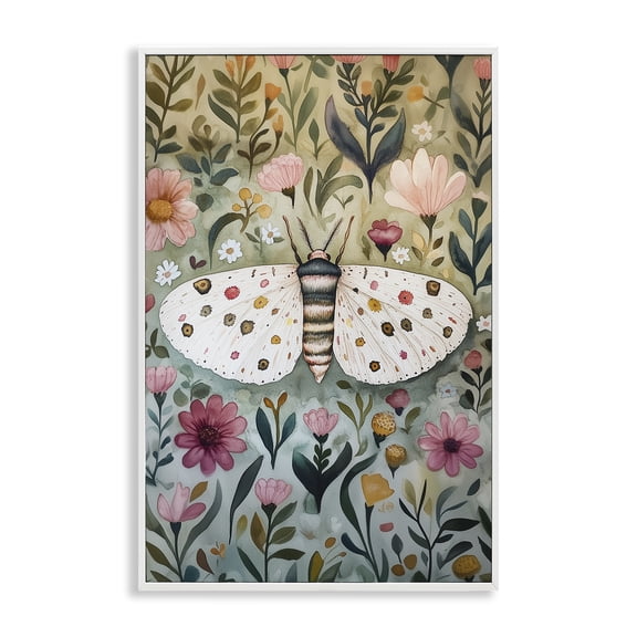 Stupell Industries Flower Speckled Moth Wings Floral Painting White Framed Art Print Wall Art, 16 x 24