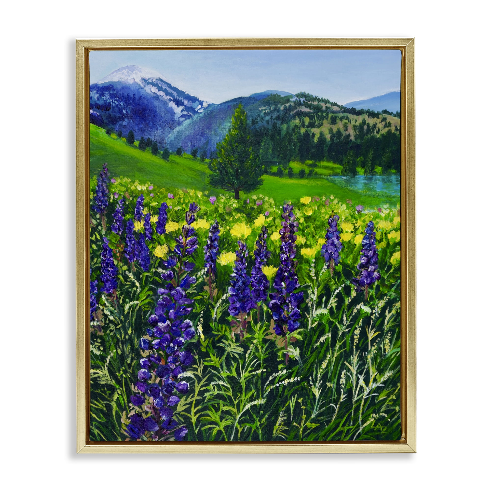 Stupell Industries Flower Speckled Valley Gold Framed Floater Canvas Wall Art, design by Lee Ann Zirbes