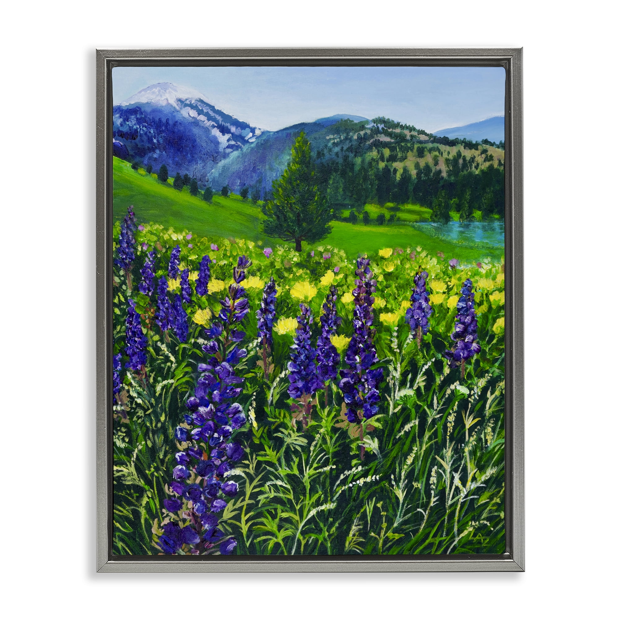 Stupell Industries Flower Speckled Valley Gray Framed Floater Canvas Wall Art, design by Lee Ann Zirbes