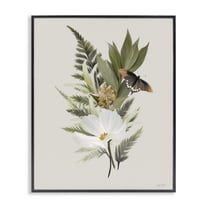 Stupell Industries Flower Sprigs & Butterfly Floral Painting Black Framed Art Print Wall Art, 11 x 14