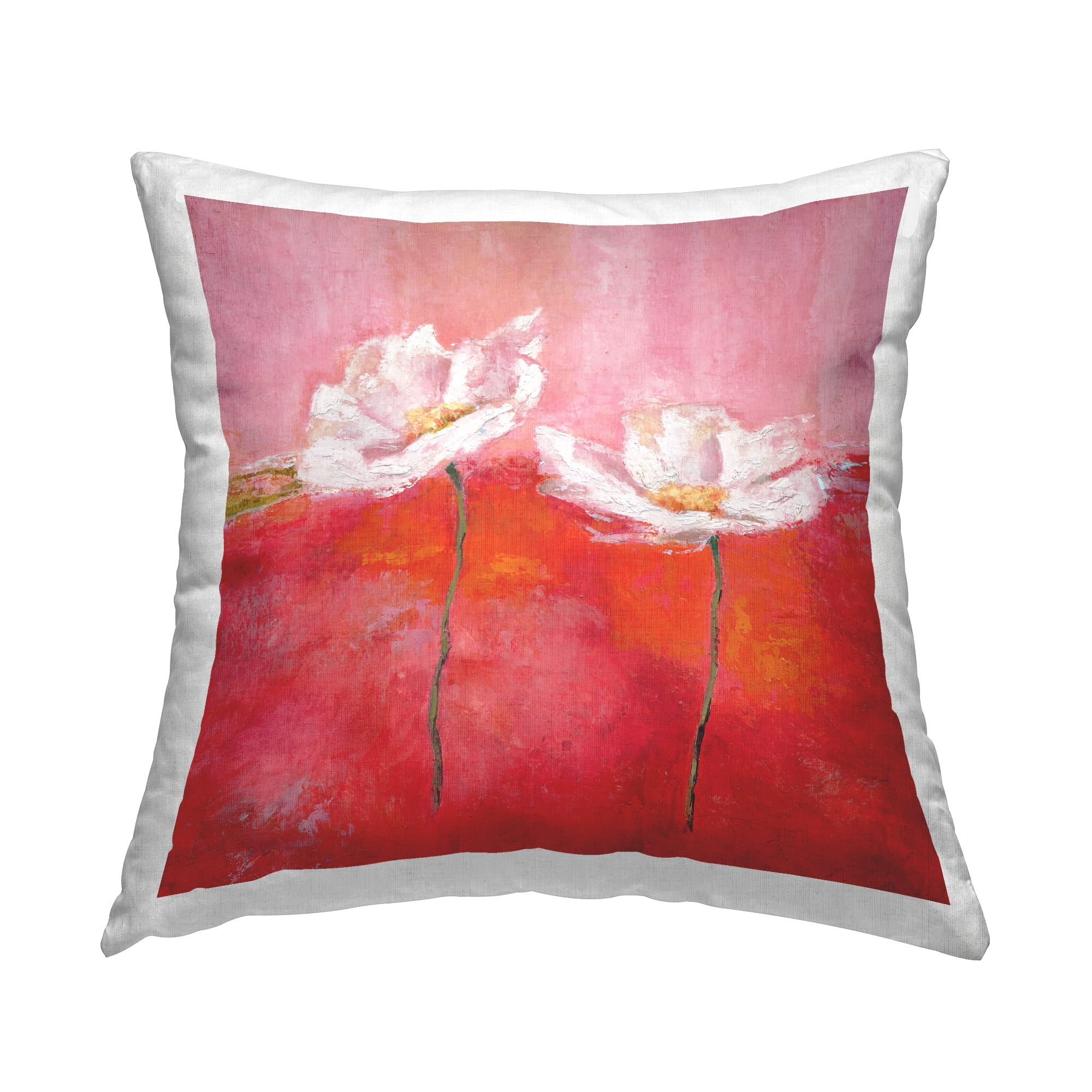 Stupell Industries Flower Sprigs Red & Pink Abstract Square Decorative Printed Throw Pillow, 18 x 18,