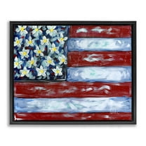 Stupell Industries Flower Stars & Stripes Flag Patriotic Painting Black Floater Framed Canvas Art Print Wall Art, 21 x 17