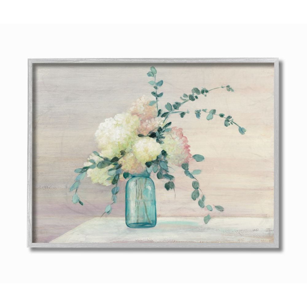 Stupell Industries Flower Still Life Purple Pink Green Painting Gray Farmhouse Rustic Framed Giclee Texturized Art by Julia Purinton