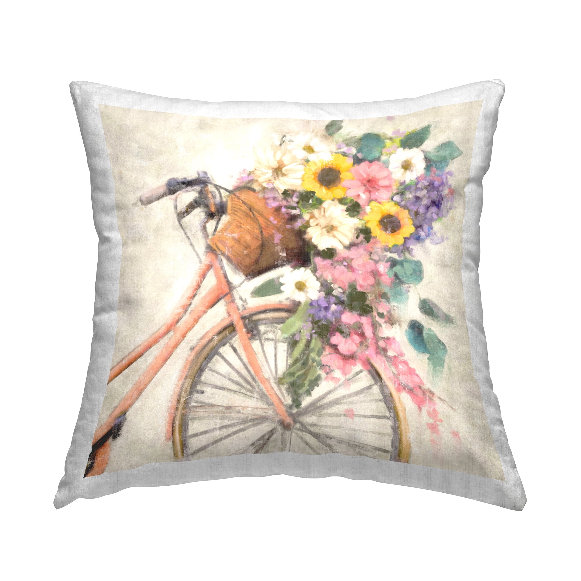 Stupell Industries Flower Swathed Bicycle Decorative Printed Throw Pillow Design by Nina Blue.
