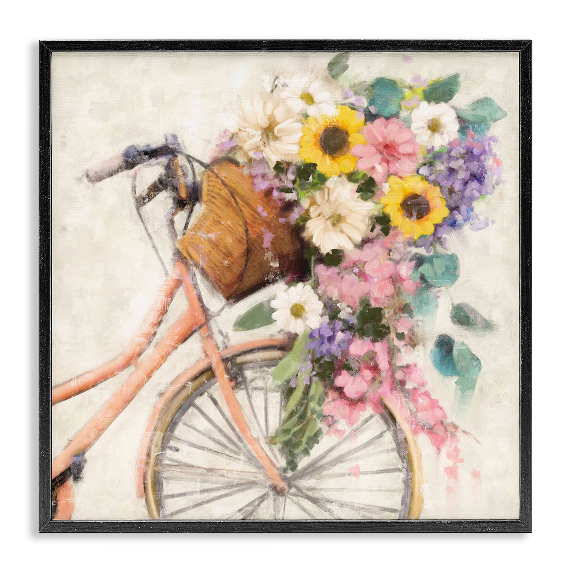 Stupell Industries Flower Swathed Bicycle Transportation Painting Black Framed Art Print Wall Art, 24 x 24