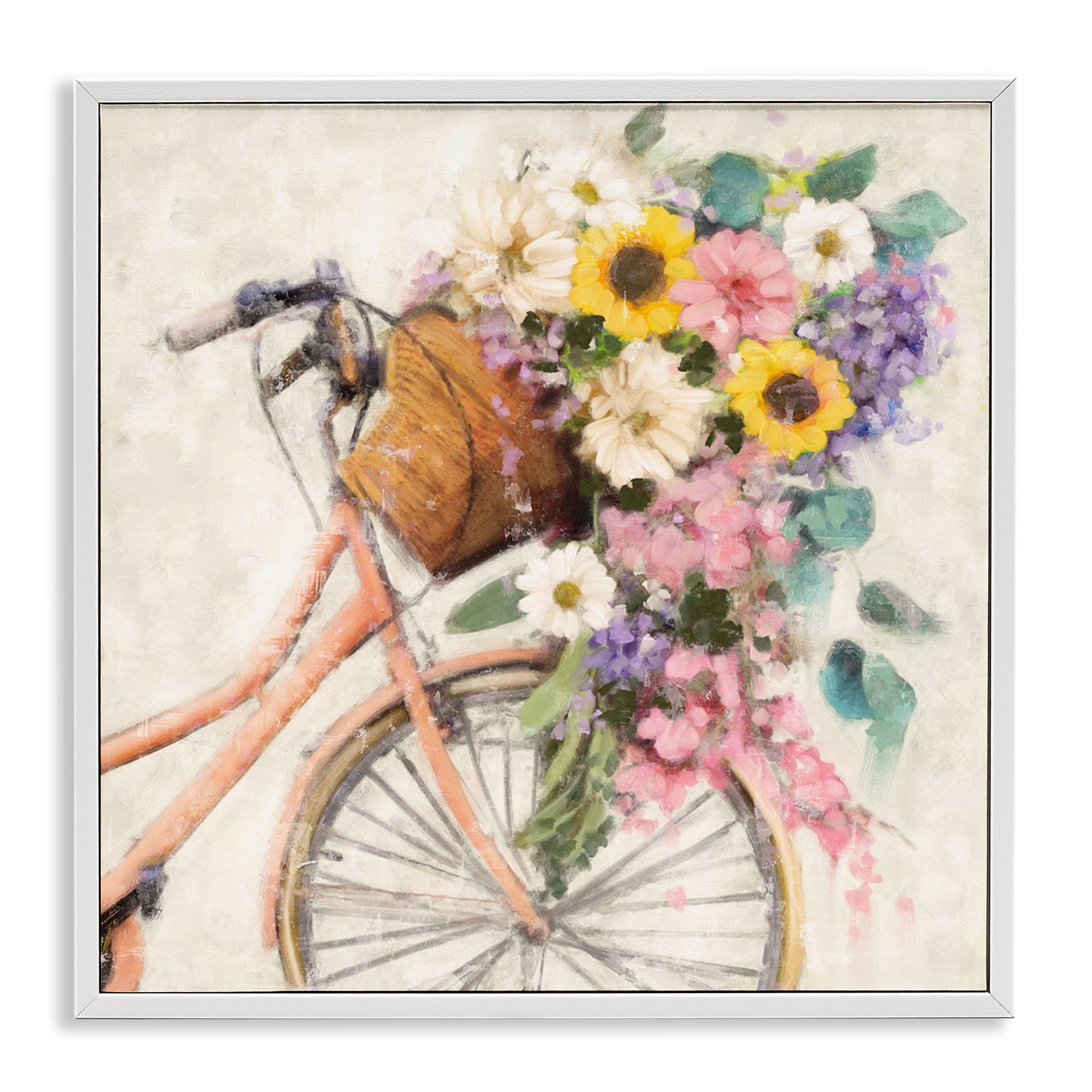 Stupell Industries Flower Swathed Bicycle Transportation Painting White Framed Art Print Wall Art, 17 x 17