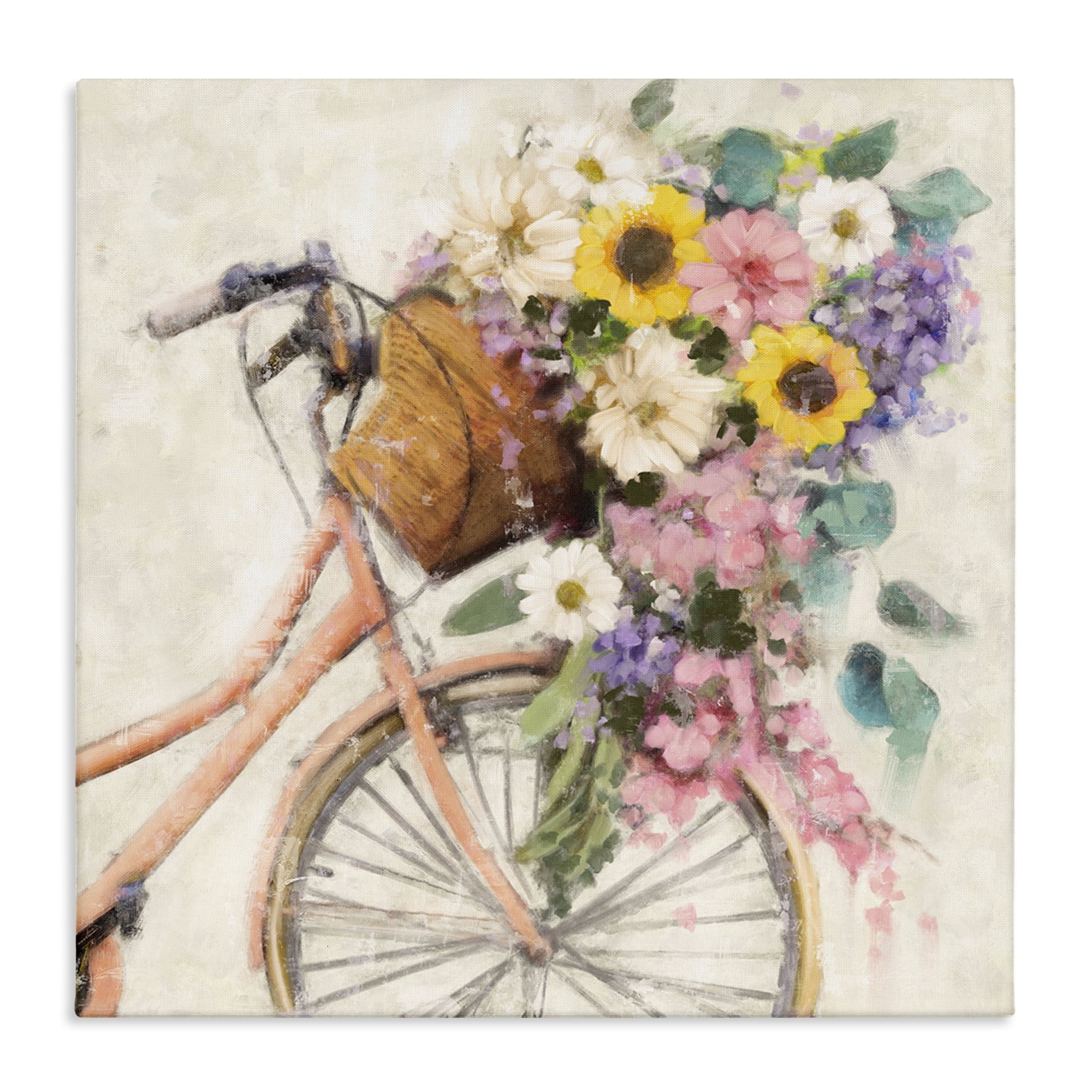 Stupell Industries Flower Swathed Bicycle Transportation Painting Wrapped Canvas Art Print Wall Art, 24 x 24