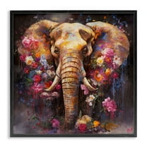 Stupell Industries Flower Swathed Elephant Animals Painting Black Framed Art Print Wall Art, 12 x 12