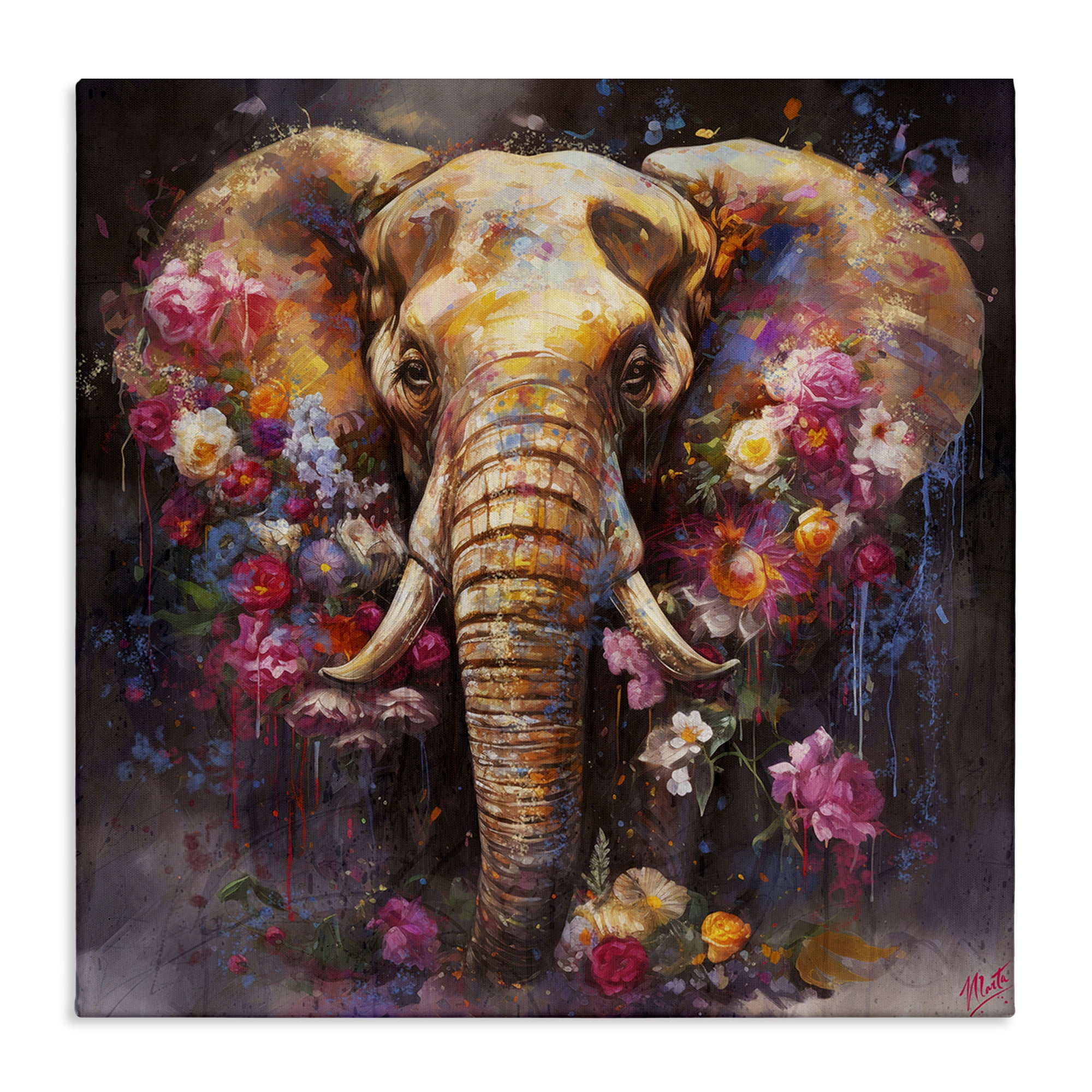 Stupell Industries Flower Swathed Elephant Animals Painting Wrapped Canvas Art Print Wall Art, 36 x 36