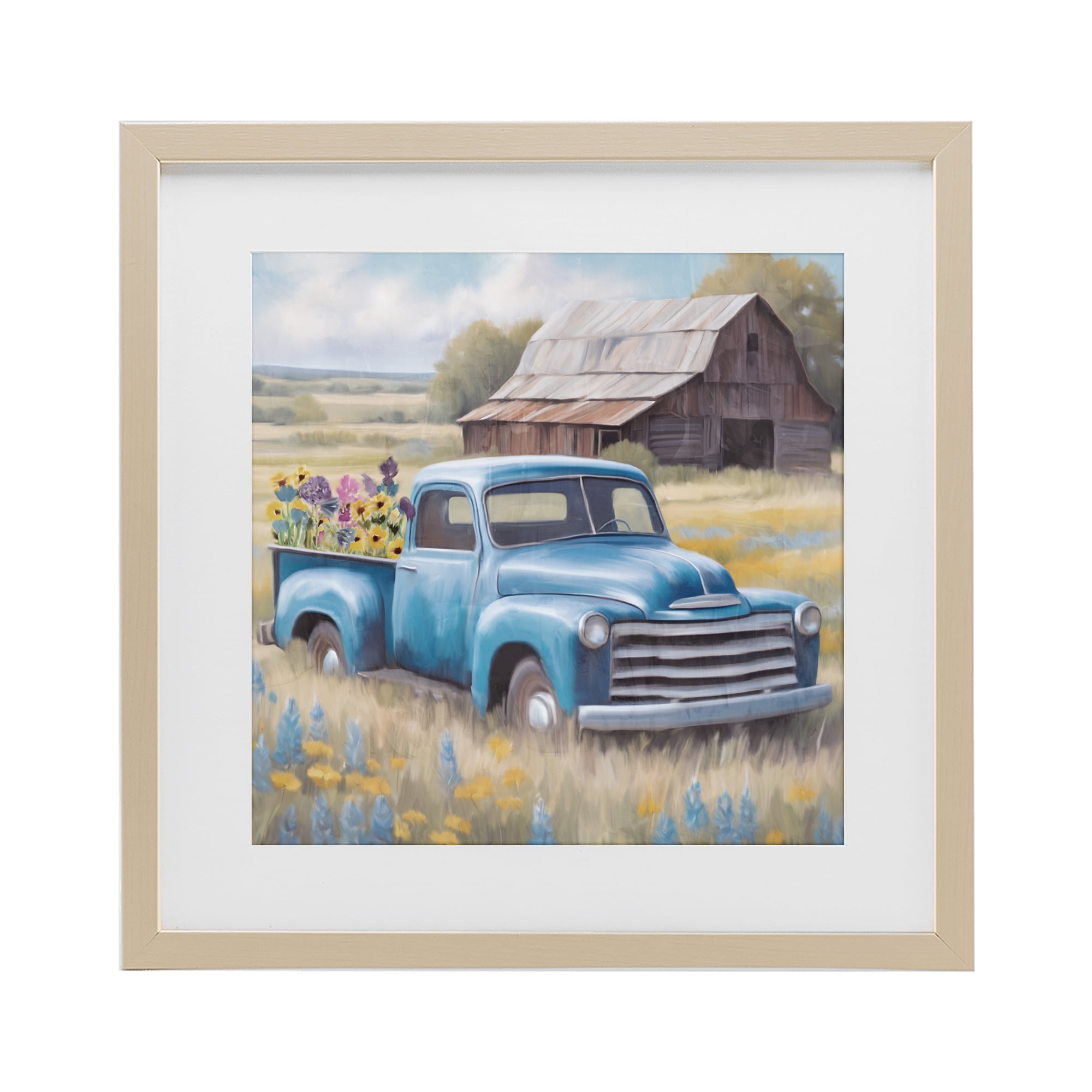 Stupell Industries Flower Truck in Antique Blue Birch Framed Print Under Glass, design by Kim Allen