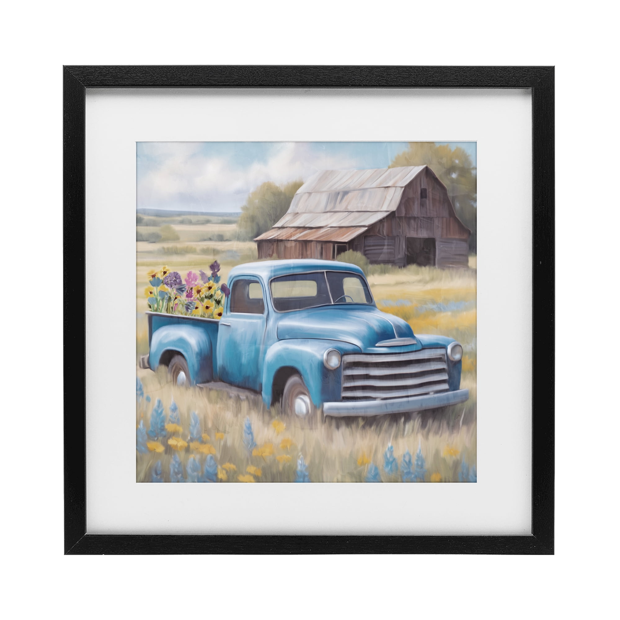 Stupell Industries Flower Truck in Antique Blue Black Framed Print Under Glass, design by Kim Allen