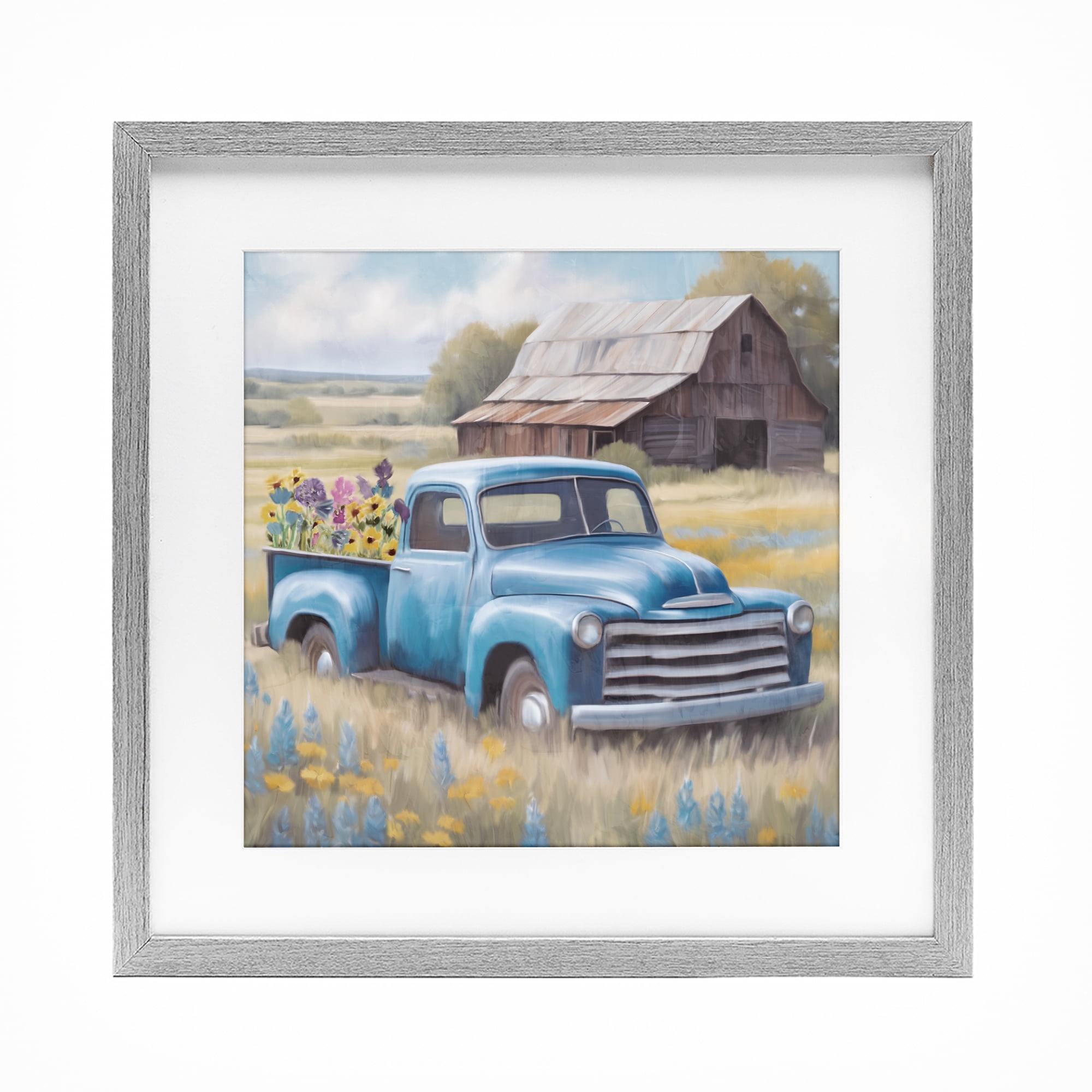 Stupell Industries Flower Truck in Antique Blue Gray Framed Print Under Glass, design by Kim Allen