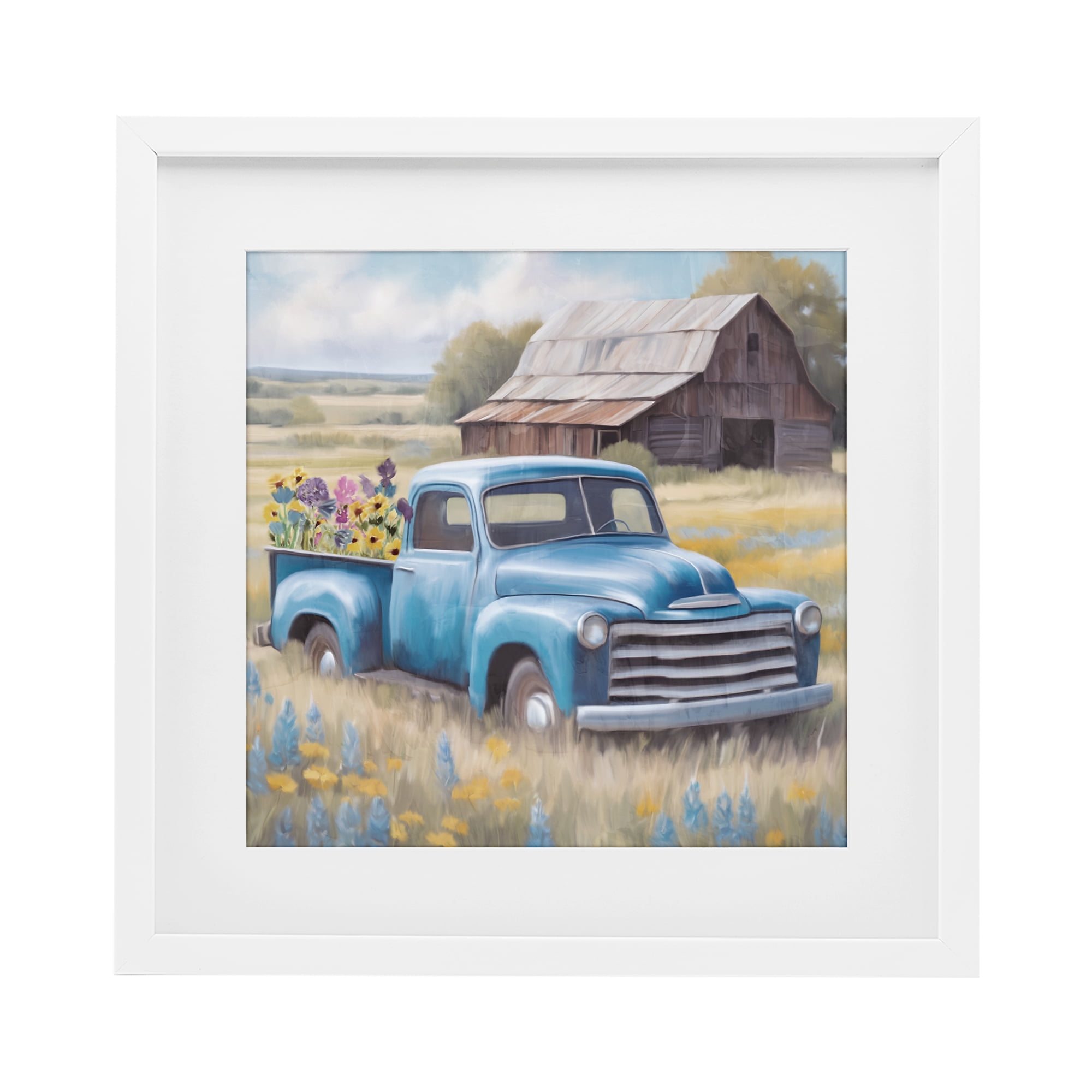 Stupell Industries Flower Truck in Antique Blue White Framed Print Under Glass, design by Kim Allen