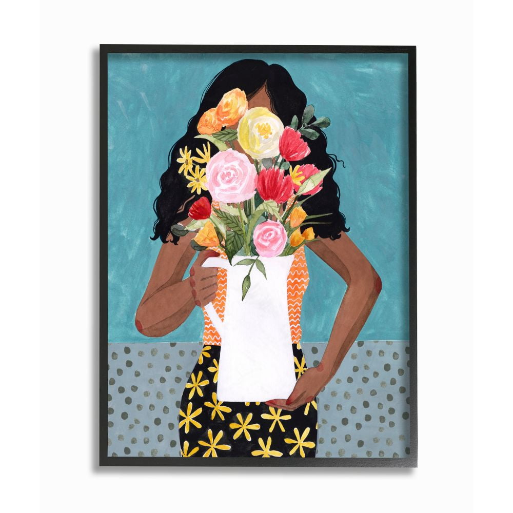 Stupell Industries Flower Vase Fashion Blue Modern Painting Framed Giclee Texturized Art by Grace Popp