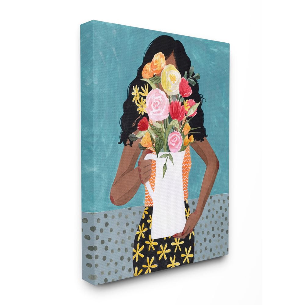 Stupell Industries Flower Vase Fashion Blue Modern Painting Super Canvas Wall Art by Grace Popp