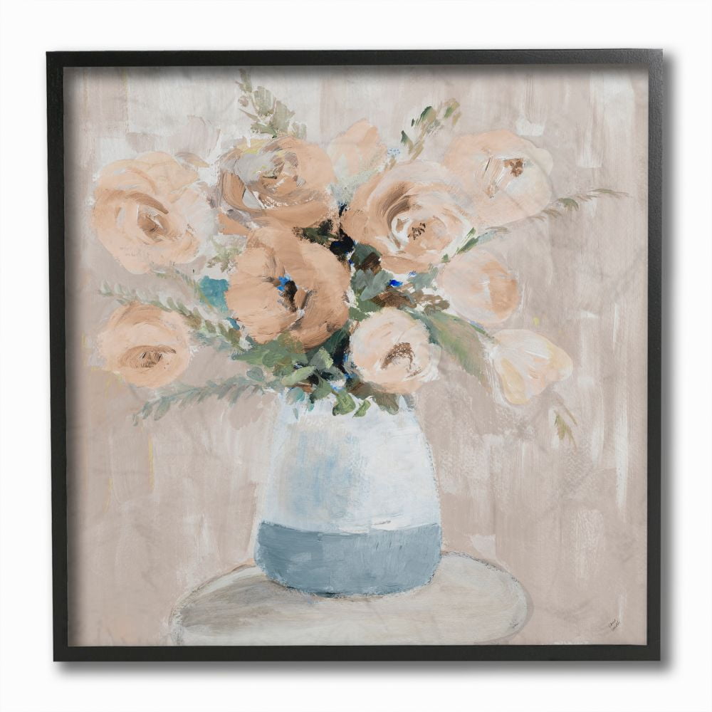 Stupell Industries Flower Vase Neutral Pink Green Painting Framed Giclee Texturized Art by Lanie Loreth