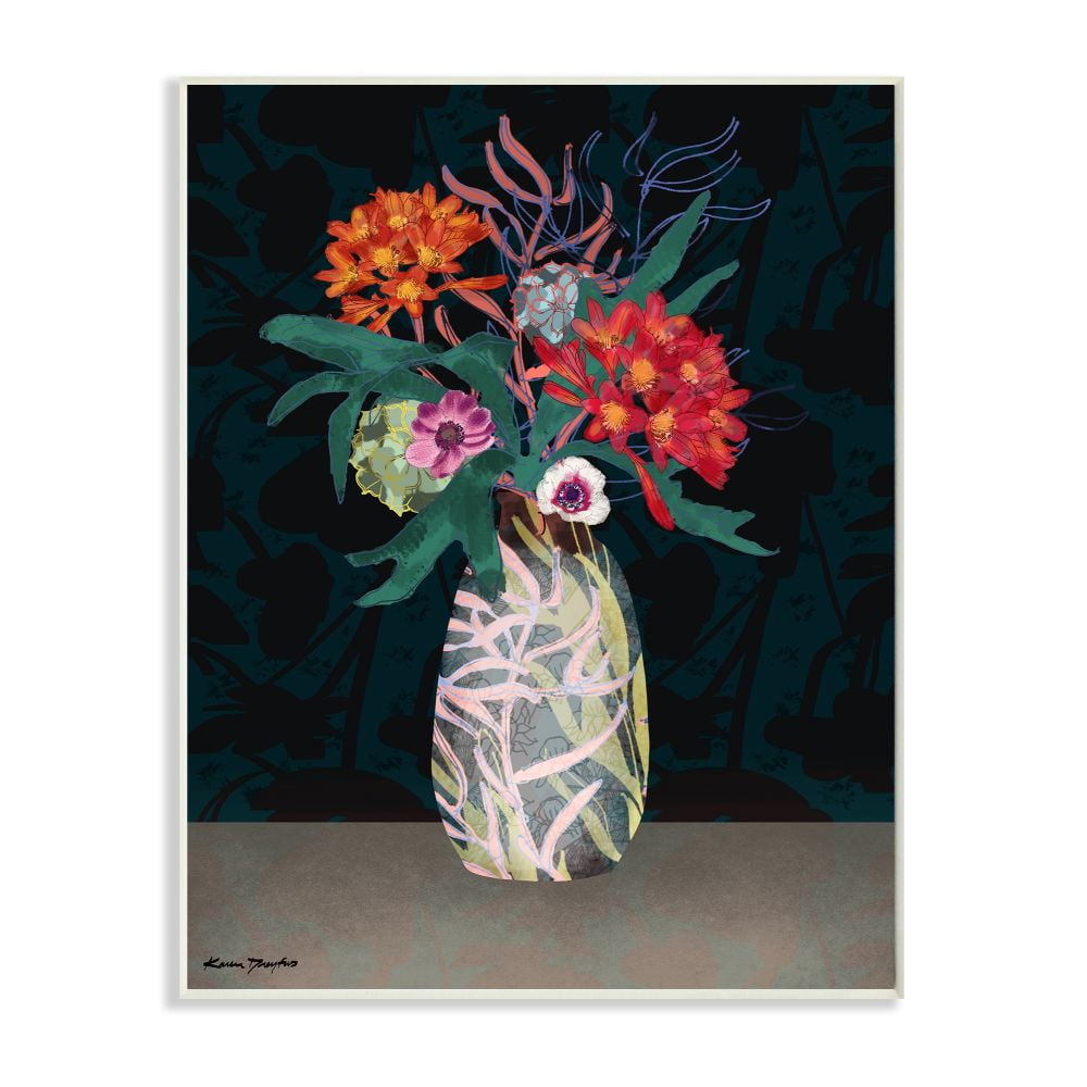Stupell Industries Flower Vase Pattern Collage Design Wall Plaque by Karen Dreyfus, 13" x 19", Wall Plaque