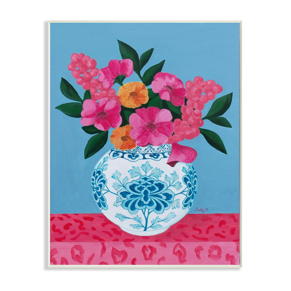 Stupell Industries Flower Vase Pink Blue Painting Wall Plaque by Sally B
